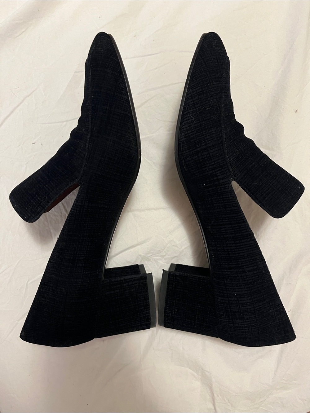 Aquatalia Black Textured Block Heel Loafers